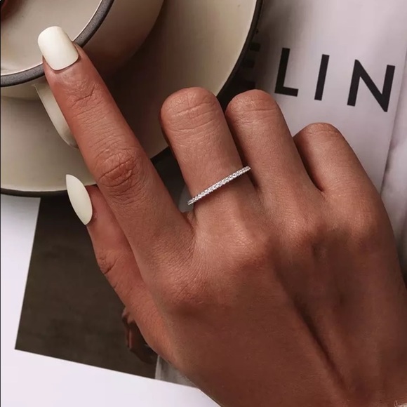 925 Sterling Silver Simulated Diamond Stackable Ring Eternity Band - Picture 4 of 6